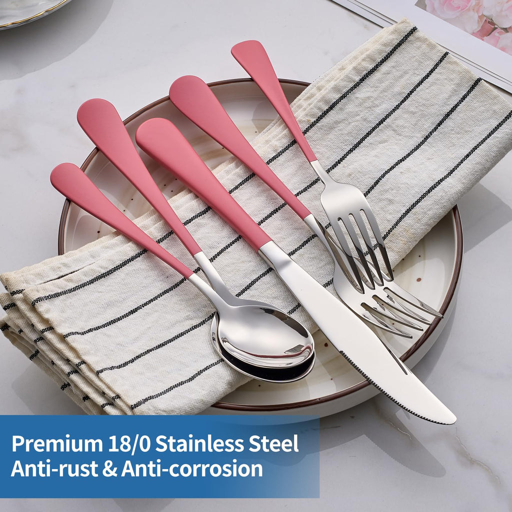 20-Piece pink Silverware Set, 18/0 Stainless Steel pink Handle Flatware Set, Service for 4, Modern Cutlery Set