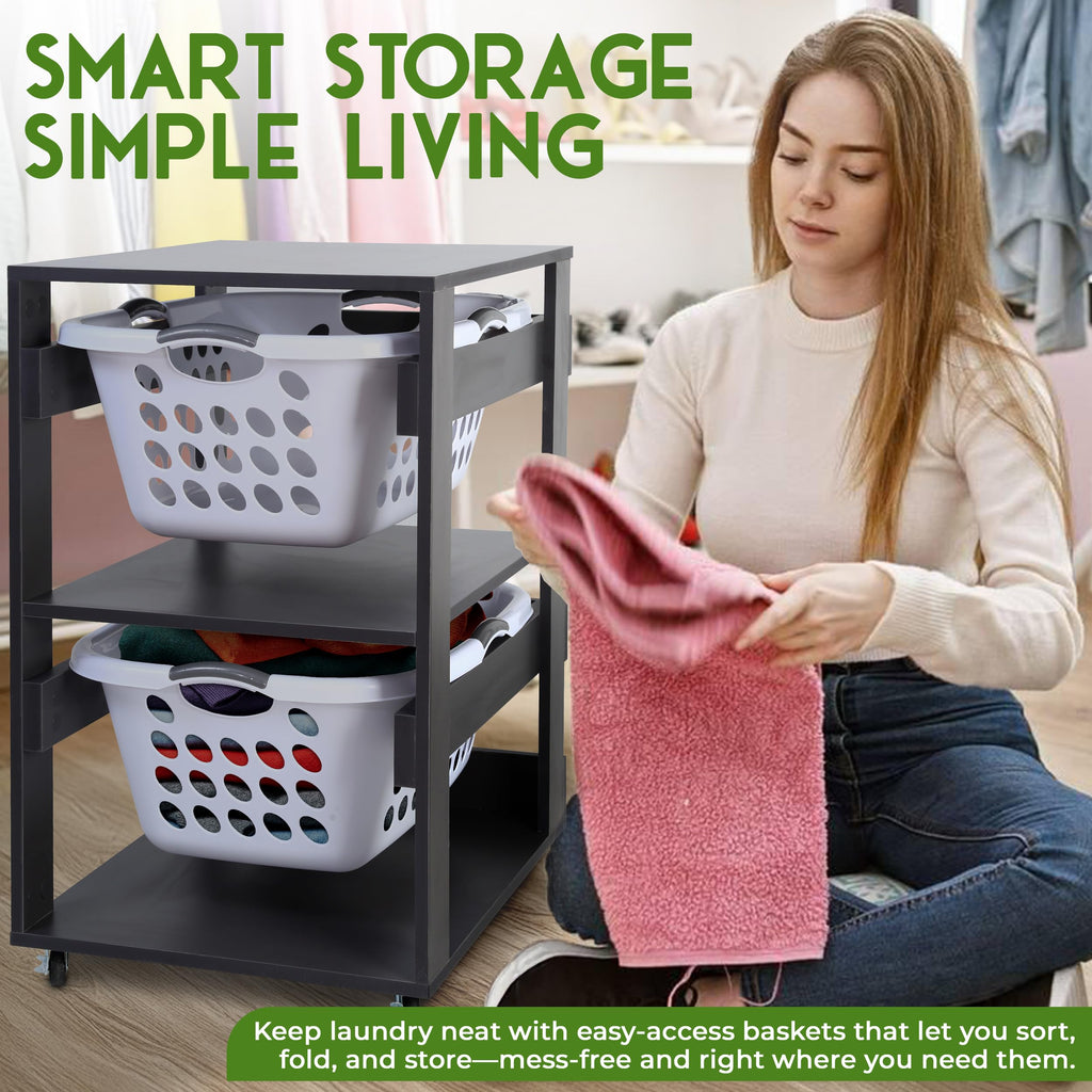 Laundry Basket Holder Shelf, Stackable Laundry Sorter (Slate Grey, 2 Tier)