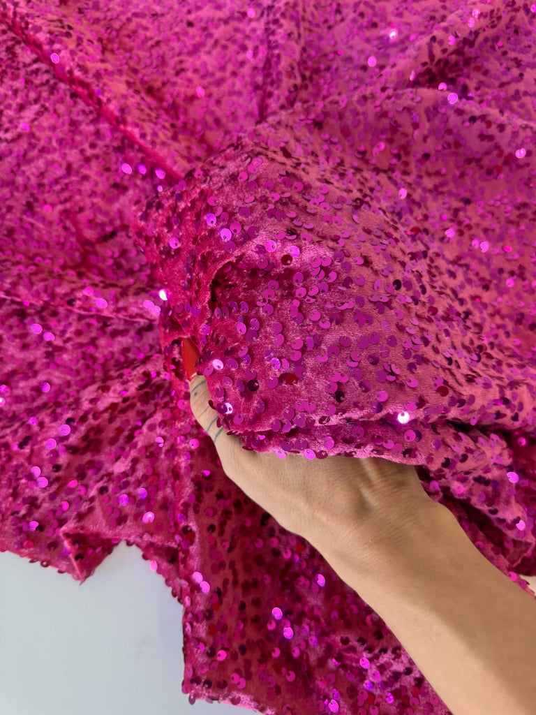 Sequin Velvet Fabric Soft Stretchy Cloth Glittering Sequins - Perfect for Dressmaking and Christmas Decor - 1 Yard of