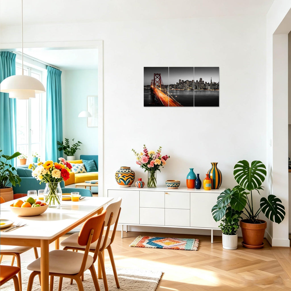 San Francisco Canvas Print Wall California Wall Decor City Skyline Paintin Bay Bridge Picture City Night View Poster