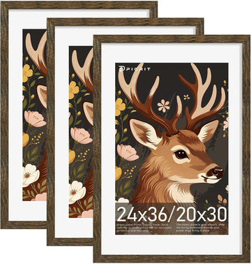 24x36 Rustic Brown Poster Frame, Picture Frame for Wall - Set of 3