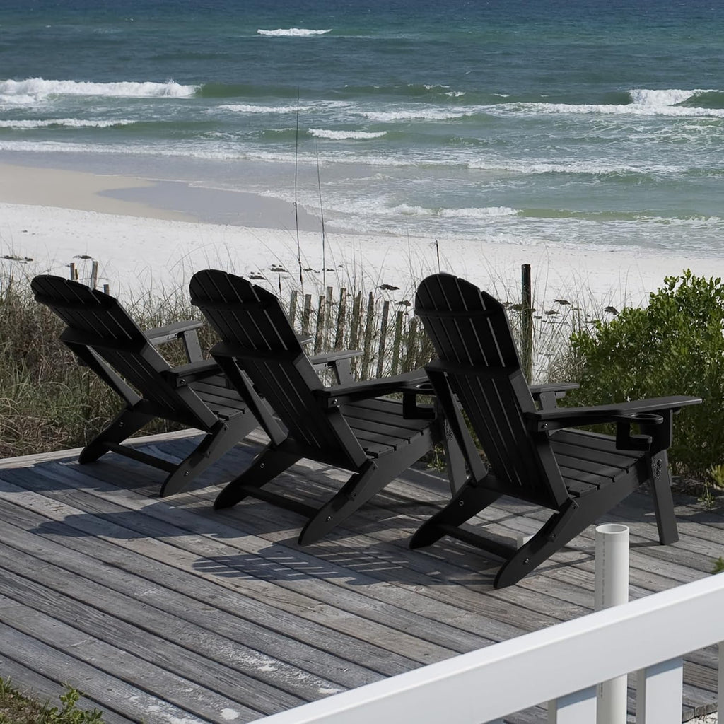 Folding Adirondack Chair with Adjustable Backrest, Fire Pit Chairs | 3-Position Adjustable Back, HDPE All Weather, No