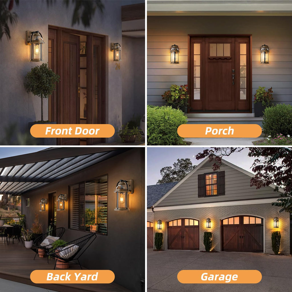 Dusk to Dawn Outdoor Wall Lights, Waterproof Lighting Fixtures Rustic Farmhouse Wall Lanterns with Clear Glass Shades