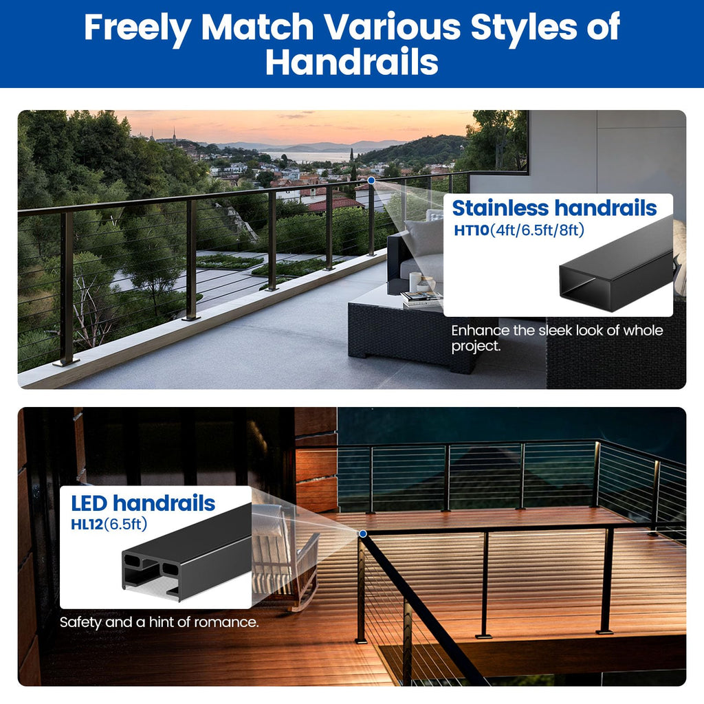 4-8ft Modular Cable Railing Kit for Deck Surface Mount 36in RW17