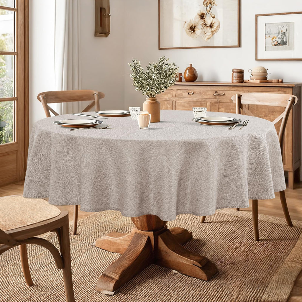 Faux Linen Round Tablecloths 54 inch, Decorative Wrinkle Free Texture Rustic Circle Table Cloth Cover, Dining