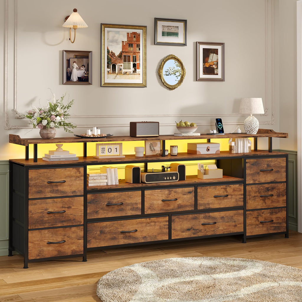 TV Stand for 65 Inch TV, 63" W Long Dresser, Rustic Brown