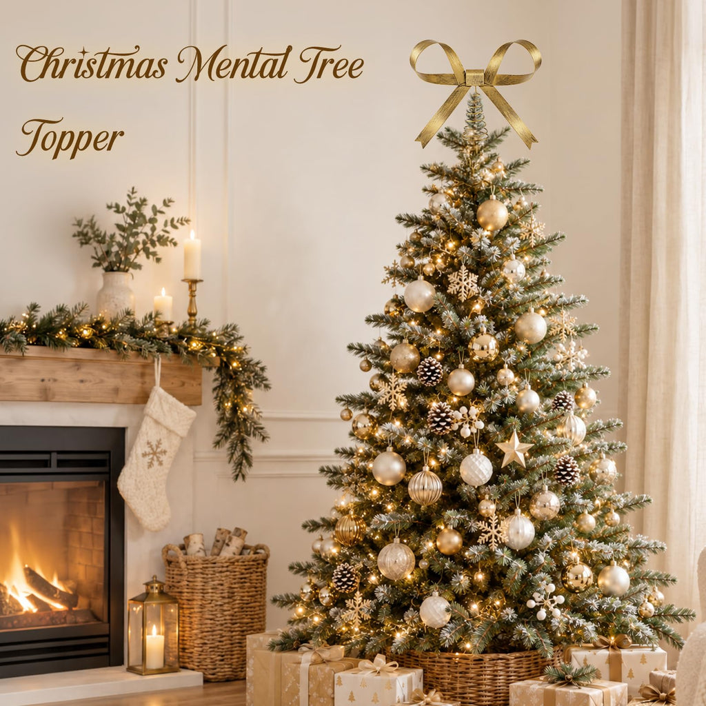 Metal Bow Tree Topper, 9.4 Inch Brass Bow Christmas Tree Topper
