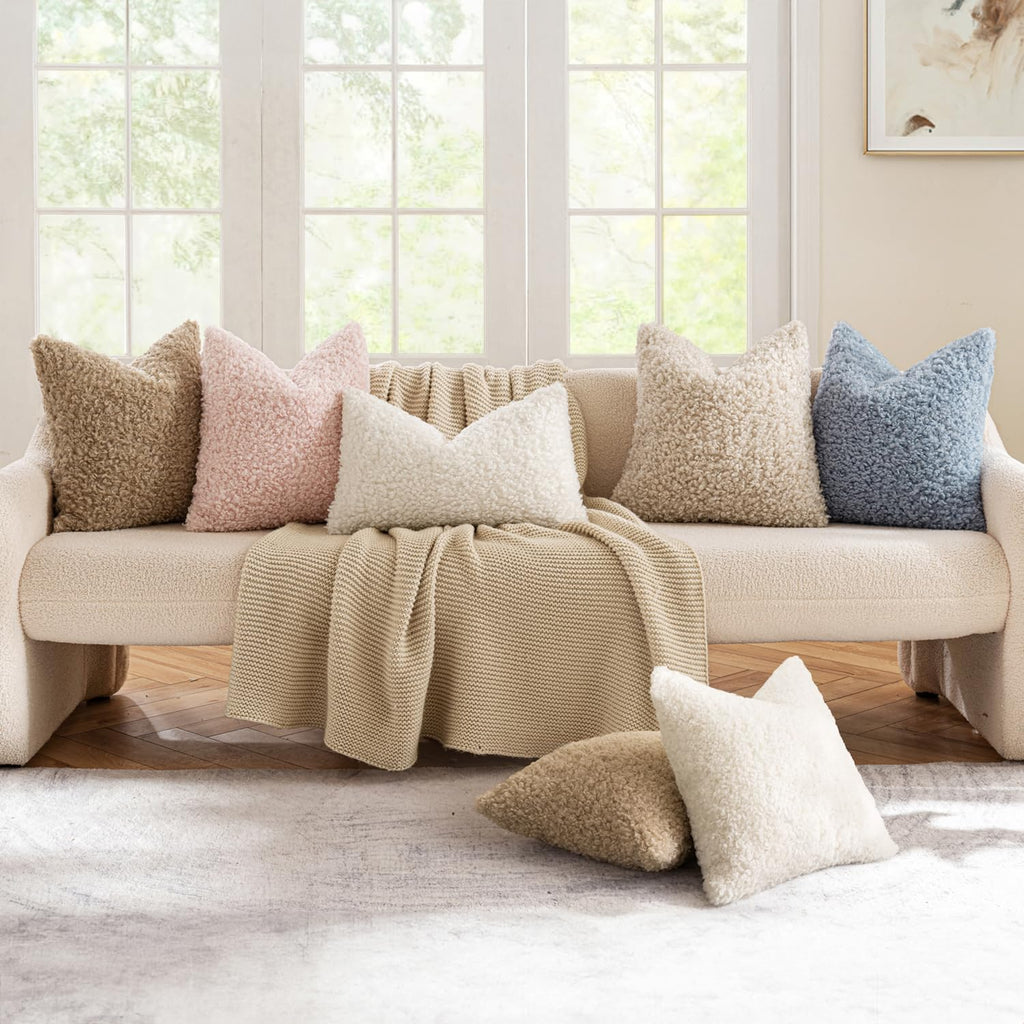 Decorative Faux Fur Pillow Covers Sherpa 18x18 Pink