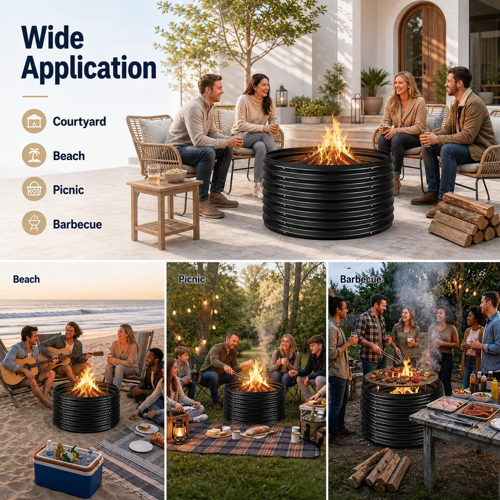 36 inch Fire Pit Ring, Galvanized Fire Ring 2ft high, Wood Burning Fire Pits Ring, Outdoor Fireplace Height 24 Inch