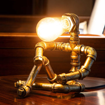 Steampunk Table Lamp, Vintage Industrial Metal Robot Table lamp, Water Pipe Table Lamp, Steam Punk Pipe Lamp Style