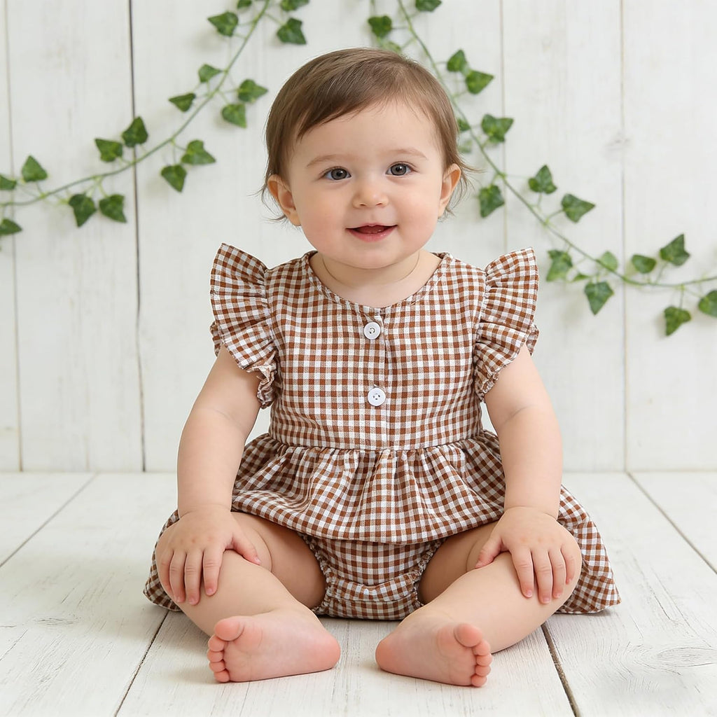 Toddler Baby Girl Clothes Plaid Ruffle Sleeveless Tops with Bloomer 2PCS