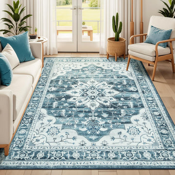 5x7 Coastal Blue White Area Rugs
