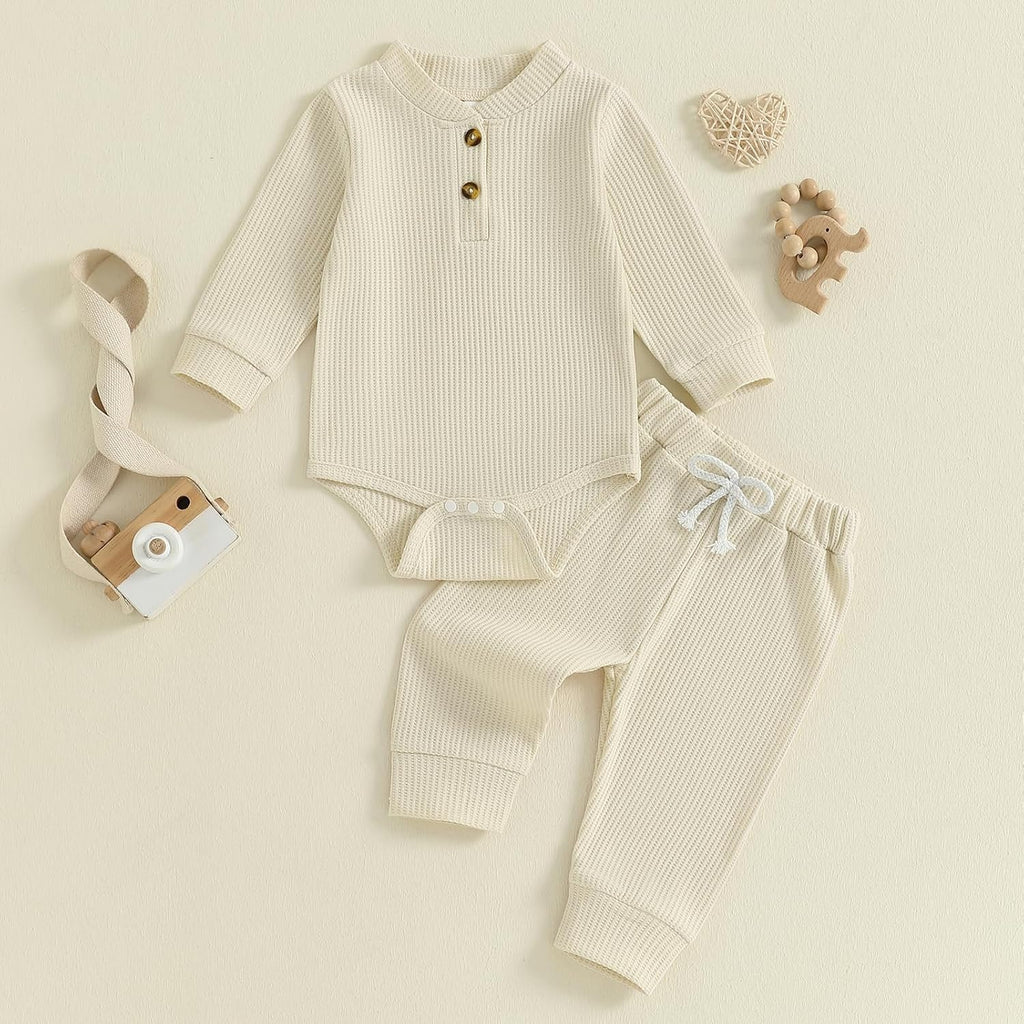 Newborn Baby Boy Clothes Ribbed Knit Long Sleeve Bodysuit Pants Piece Fall Winter Outfits