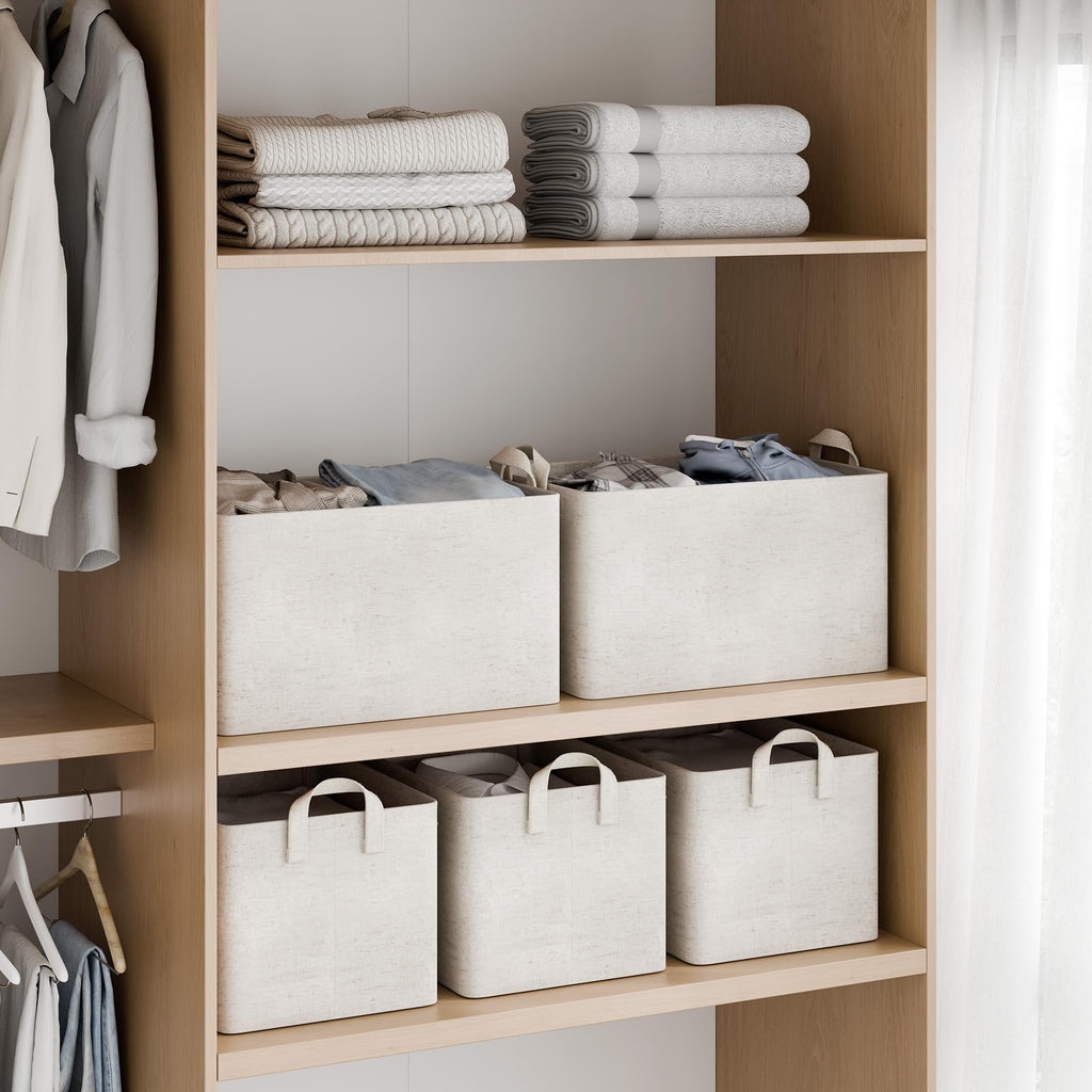 Linen Closet Organizers, Fabric Storage Bin, Beige, 2-Pack