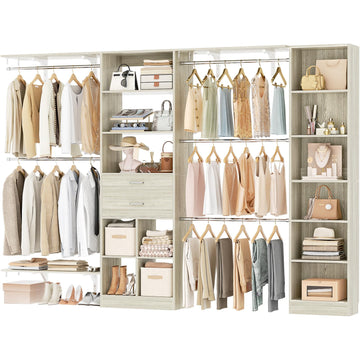 Closet System - 9.4FT/112" Closet Organizer System with Wooden Drawers,Closet Systems for Walk-In Closets with Hang