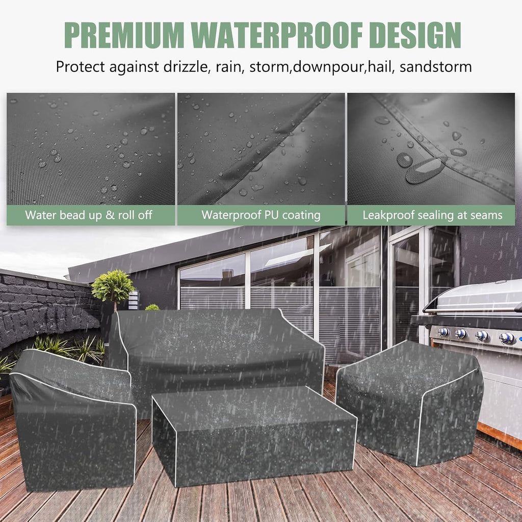 Patio Furniture Cover 4-Piece Set | Heavy Dut 600D Outdoor Furniture Cover Waterproof for Lawn Patio Chairs, Loveseat