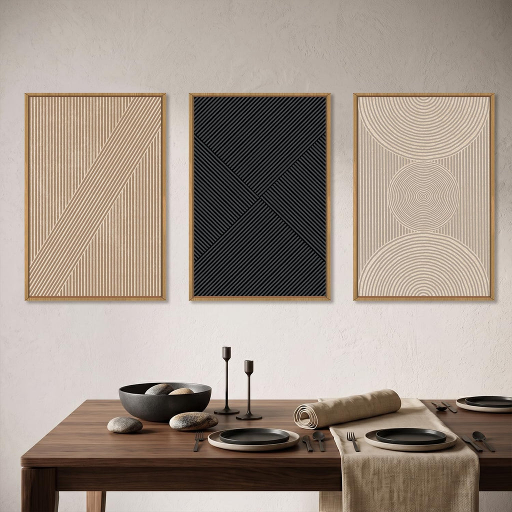 Large Neutral Abstract Boho Beige Framed Wall Art -16"x24"x3