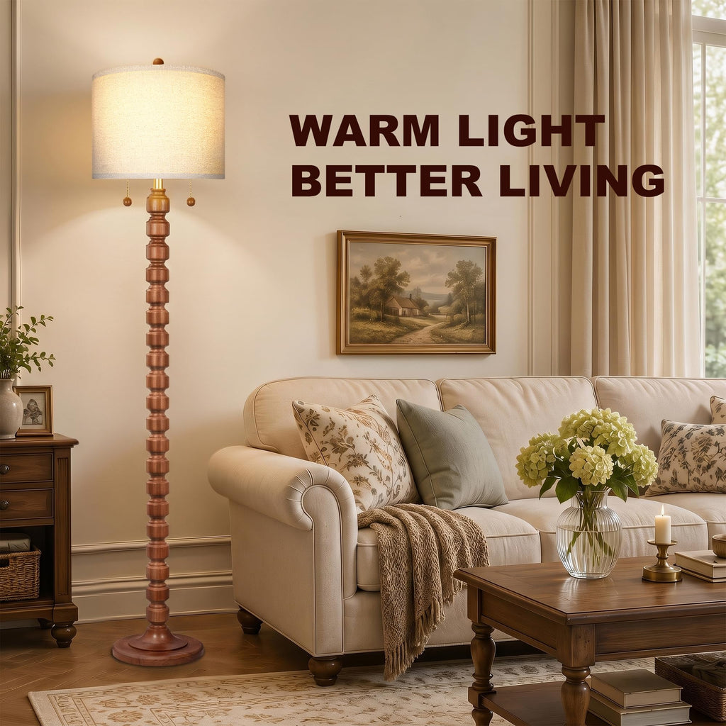 63.5"H Solid Wood Floor Lamp Bedroom, Pull Chain