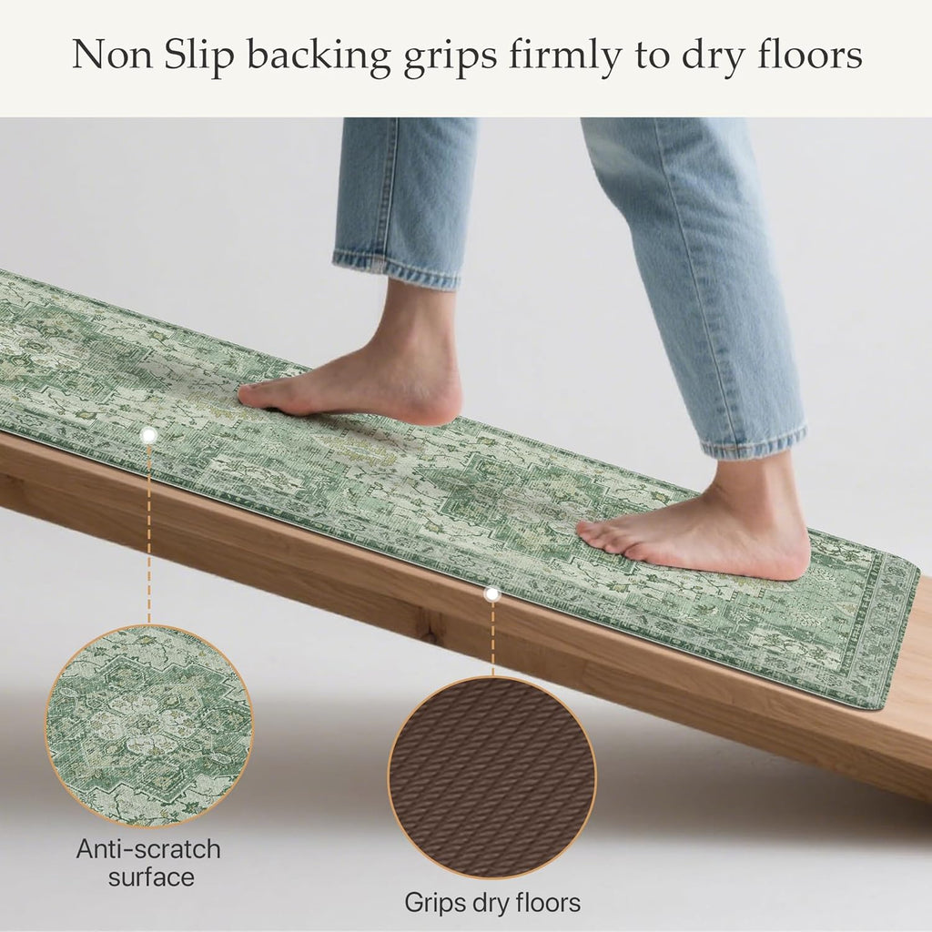 Anti Fatigue Kitchen Mats for Floor 2PCS, Cushioned Standing Mats | 17.3"x47"&17.3"x30", Light Green vintage boho rug