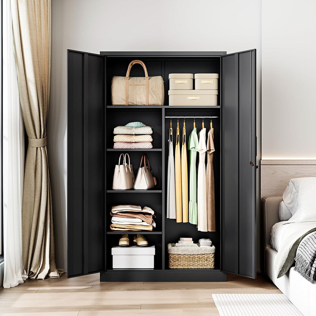 Metal Storage Cabinets Locker with Lock Door, 72'' Clothing Coat Steel Storage Freestanding Wardrobe , School