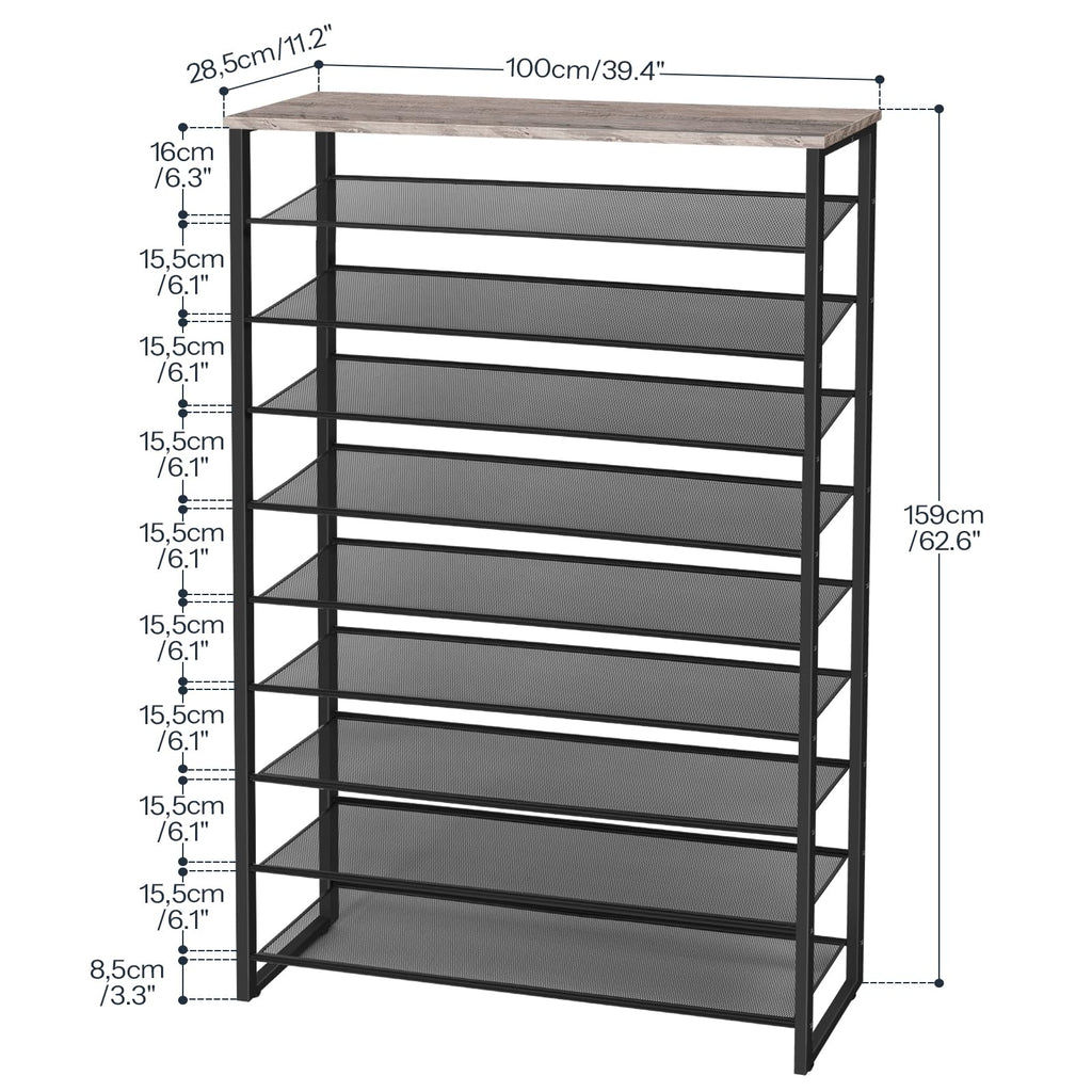 10-Tier Shoe Rack, 39.4" L Shoe Storage Organizer, Large Capacity Shoe Shelf for Closet, Front Door Entrance