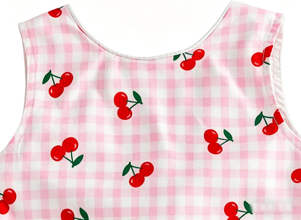 Toddler Baby Girl 2Pcs Summer Clothes Cherry plaid Sleeveless Top & Ruffle Bloomer Skirt Set