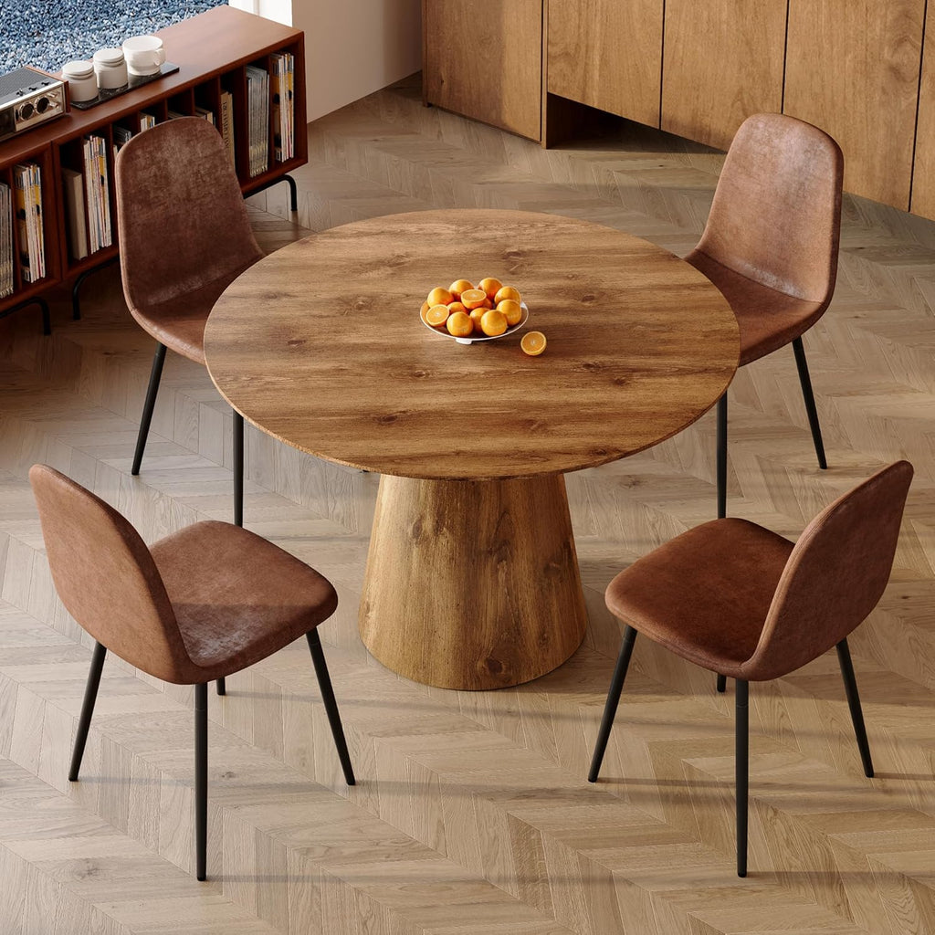45'' Round Dining Table for 4, Mid-Century Modern Wood Dinner Table with Seamless One-Piece Top & Stable Conical