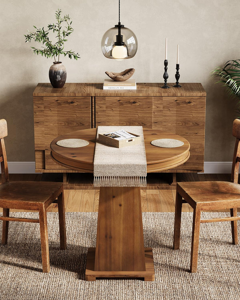 Solid Wood Round Dining Table, 31.5" Small Kitchen Table for 2, Modern Farmhouse Dinner Table, Artistic Geometric