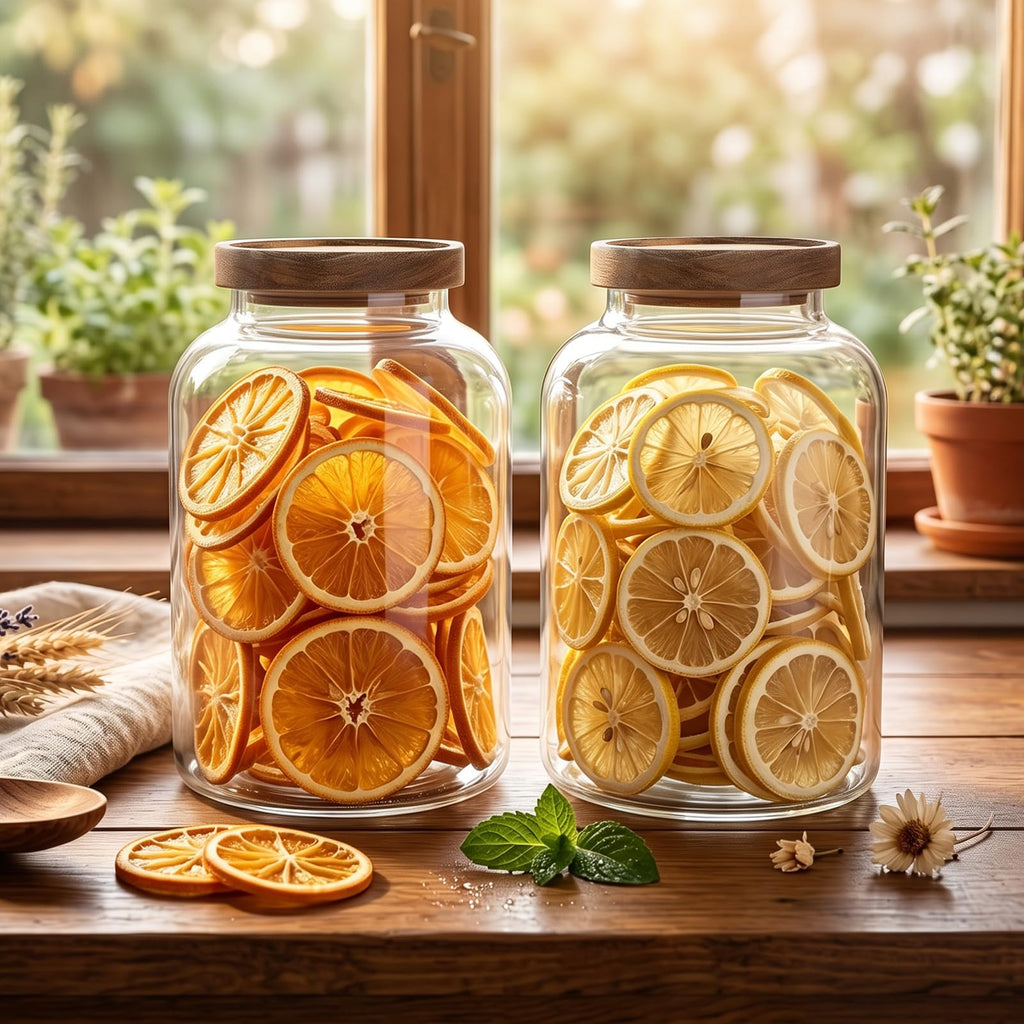 2 Pack Large Glass Food Storage Jar with Airtight Wooden Lid, 66 FL OZ(1950ml) Glass Food Canister and Pantry