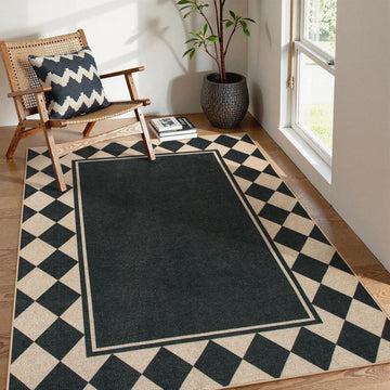 Easy Jute Indoor Outdoor Rug, Black Checkerboard Area Rug