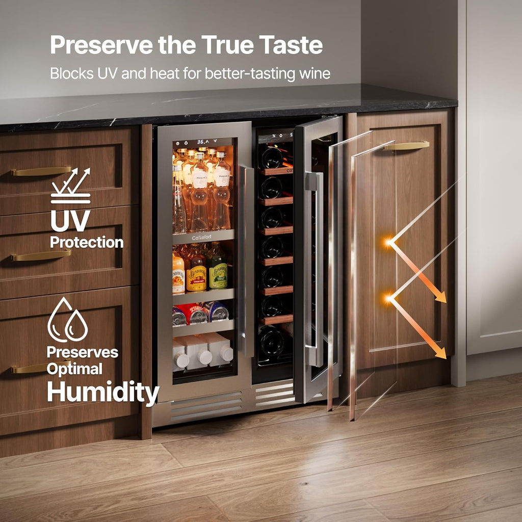 24 Inch Wine and Beverage Refrigerator, 60 Cans 20 Bottles Dual Zone Cooler with