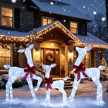 4.3FT 3 Piece Large 3D Lighted Outdoor Christmas Deer Family Set