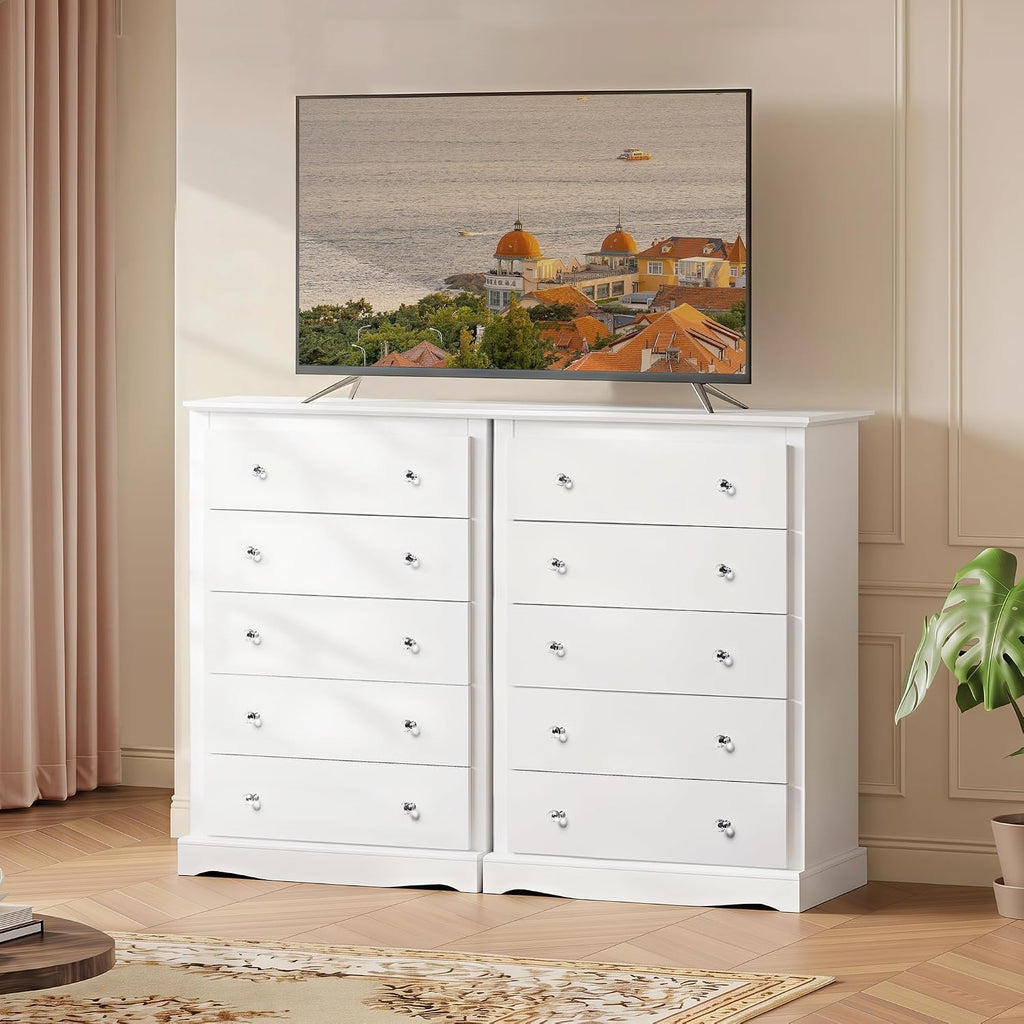 5 Drawer Dresser, 45" Tall Dresser with Exclusive Anti-Tip Structure, Modern Chest of Drawers with Large Capacity