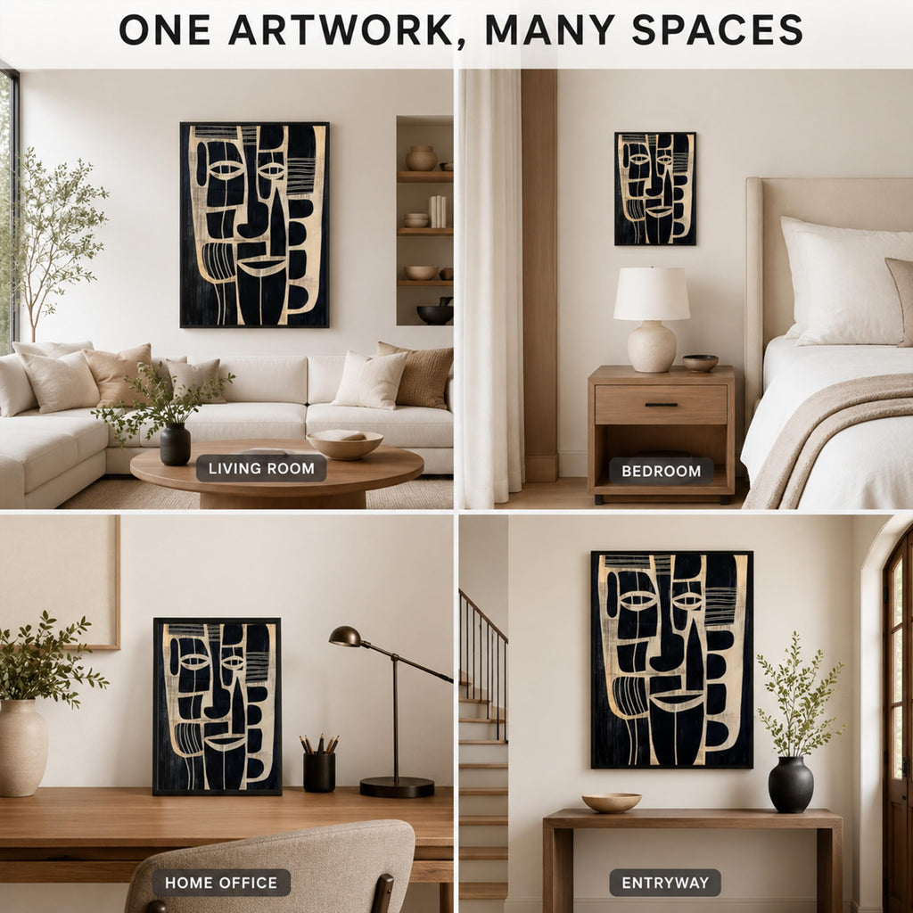 Framed Boho Abstract Face Canvas Wall Art, 12x16 inch
