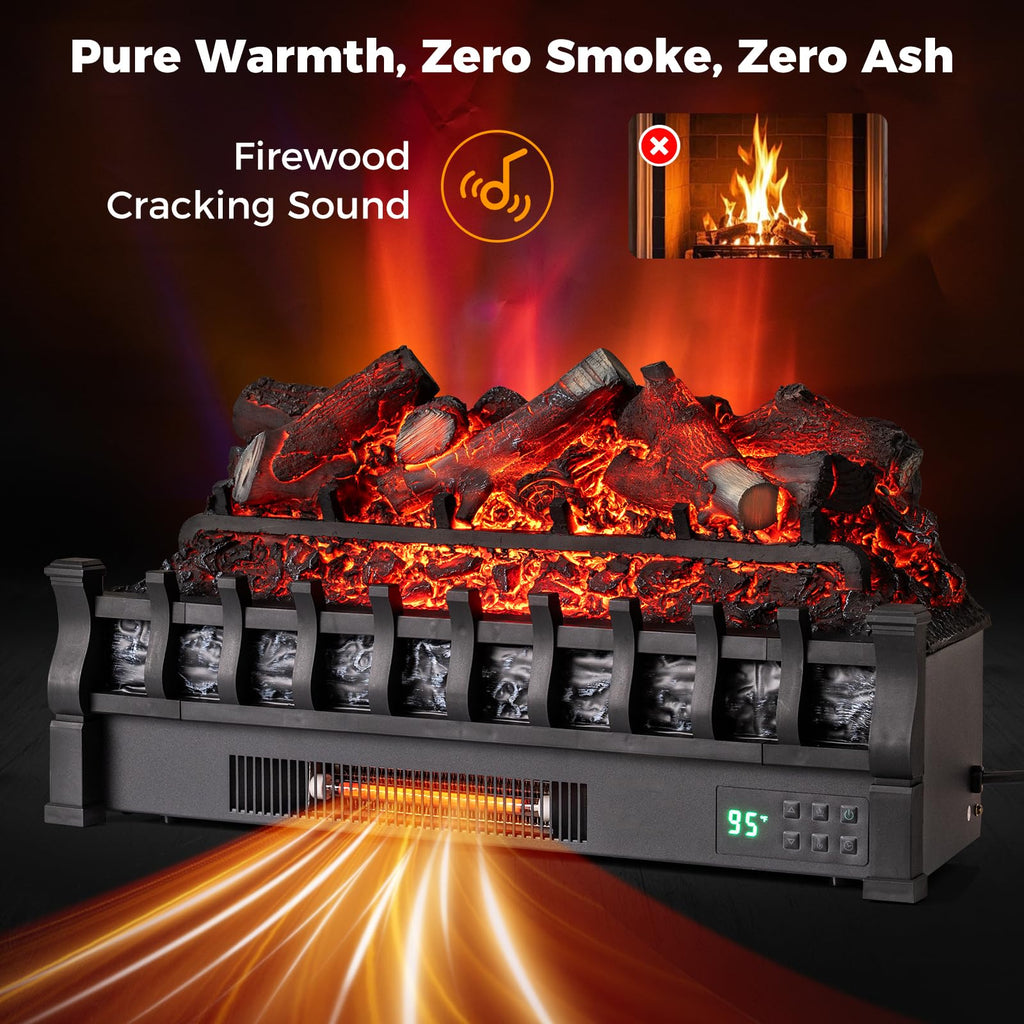 26" WiFi Electric Fireplace Insert Lemon Wood Log W/Crackling