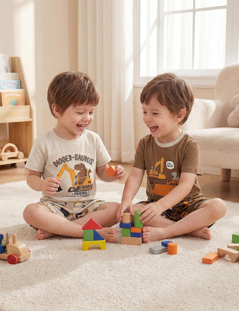 Toddler Pajamas 100% Organic Cotton 4 Piece Short Sleeve Summer Pajama Set Kids Pajamas Boys Girls Snug Fit Pjs Set