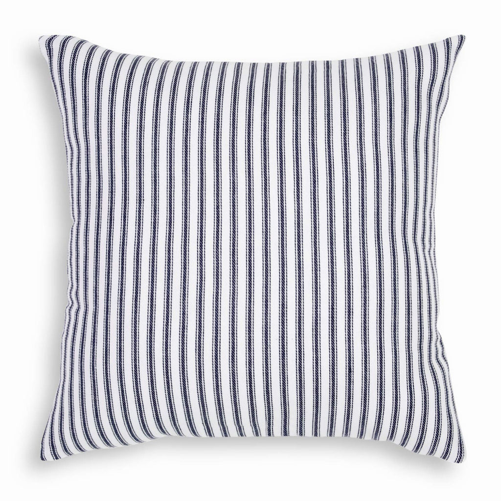 Navy Blue and White Ticking Stripe Woven Cotton Decorative Square Throw Pillow Case Covers 24 x 24 Inches, Set of 2