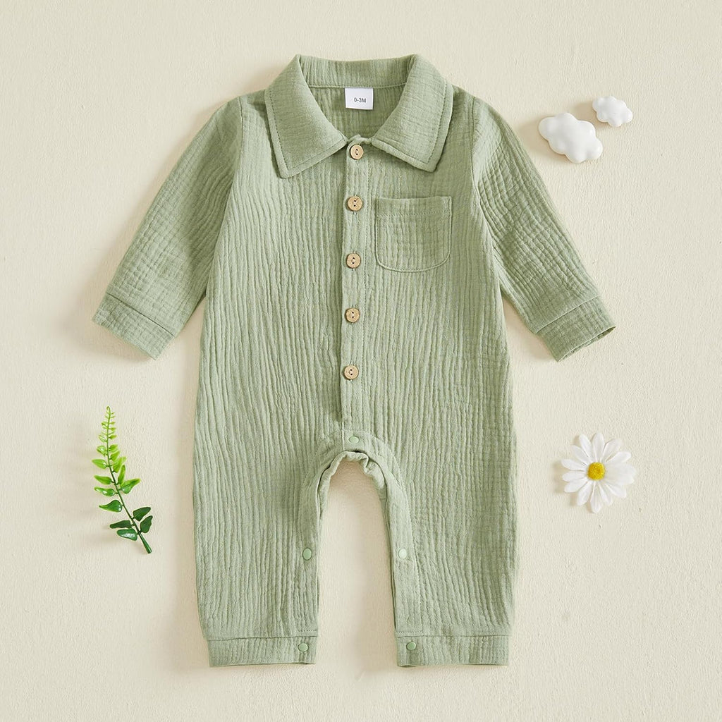 Newborn Baby Boy Cotton Linen Jumpsuit Long Sleeve Fall One Piece Outfit
