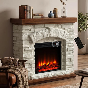 36" Electric Fireplace Mantel, Faux Stone Freestanding