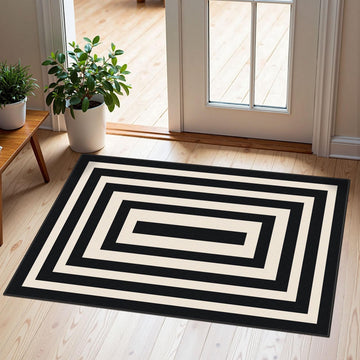 Front Door Mat Indoor Outside Entrance, 2x3 Modern Black White Rug