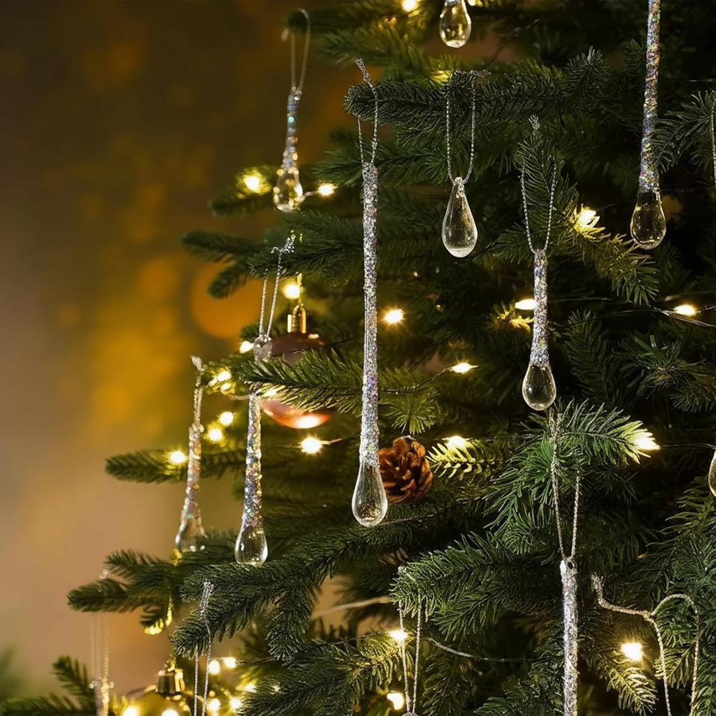 36 Pcs Glass Teardrop Christmas Ornaments, Crystal Hanging, Clear