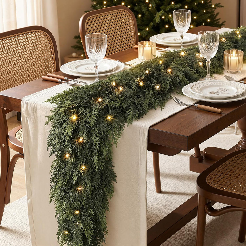 18FT Pre-Lit Cedar Christmas Garland with Lights, Real Touch Mantel Decor