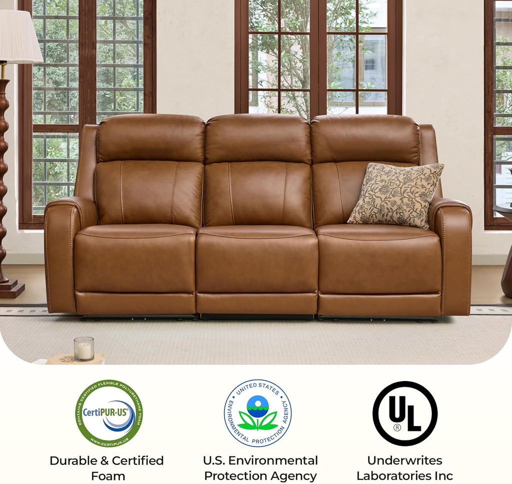 Genuine Leather Power Recliner Sofa, Wall Hugger Reclining Loveseat with Power Headrest, Dual Motor, USB Charging