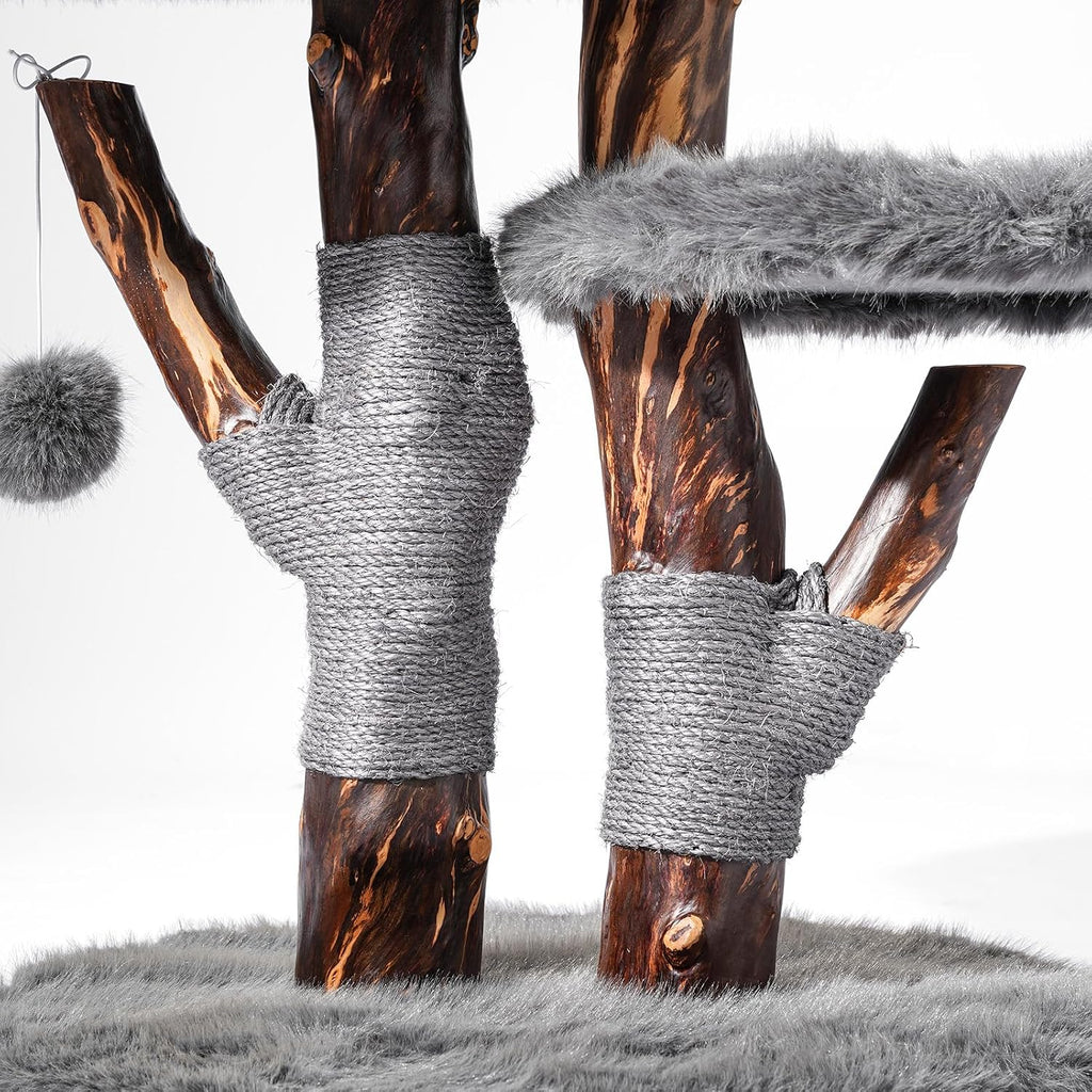Aesthetic Cat Tree Tower for Large Cats, Modern Cat Tree for Maine Coon Indoor Cats with Faux Fox Fur, Maine Coon Cat