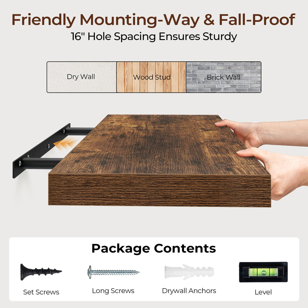 Floating Shelves for Wall 36 Inch Set of 3, Farmhouse Floating Shelves with Invisible Heavy Duty Bracket, 10 Inch