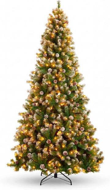 Pre-Lit Pre-Decorated Pine Artificial Christmas Tree w/Twinkling LEDs, 1,346 Flocked Frosted Tips, 80