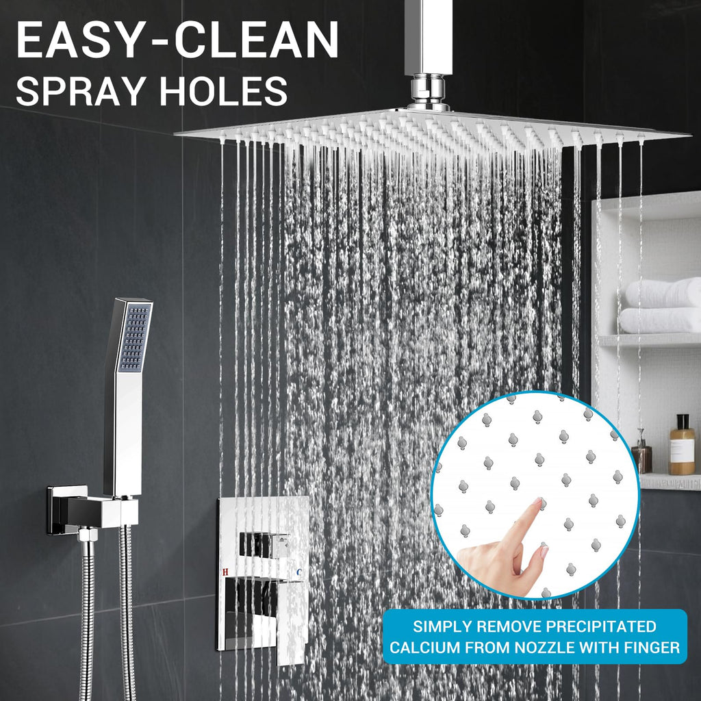 10" Square Ceiling Rain Shower Faucet Set, Chrome