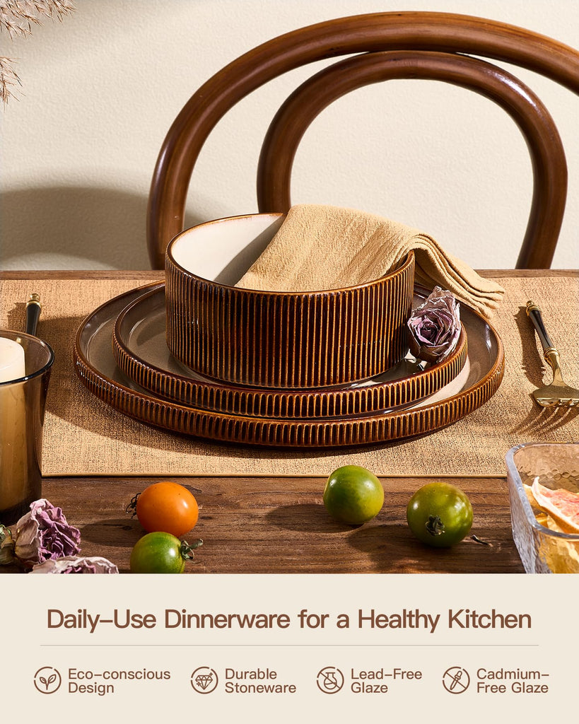 Dinnerware Set for 4, Reactive Glaze Plates and Bowls Sets