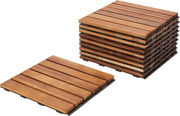 Outdoor Collection Osaka Natural Acacia Wood 6-Slat Interlocking Floor Tile Patio Deck 12 x 12-inch (Set of 10)