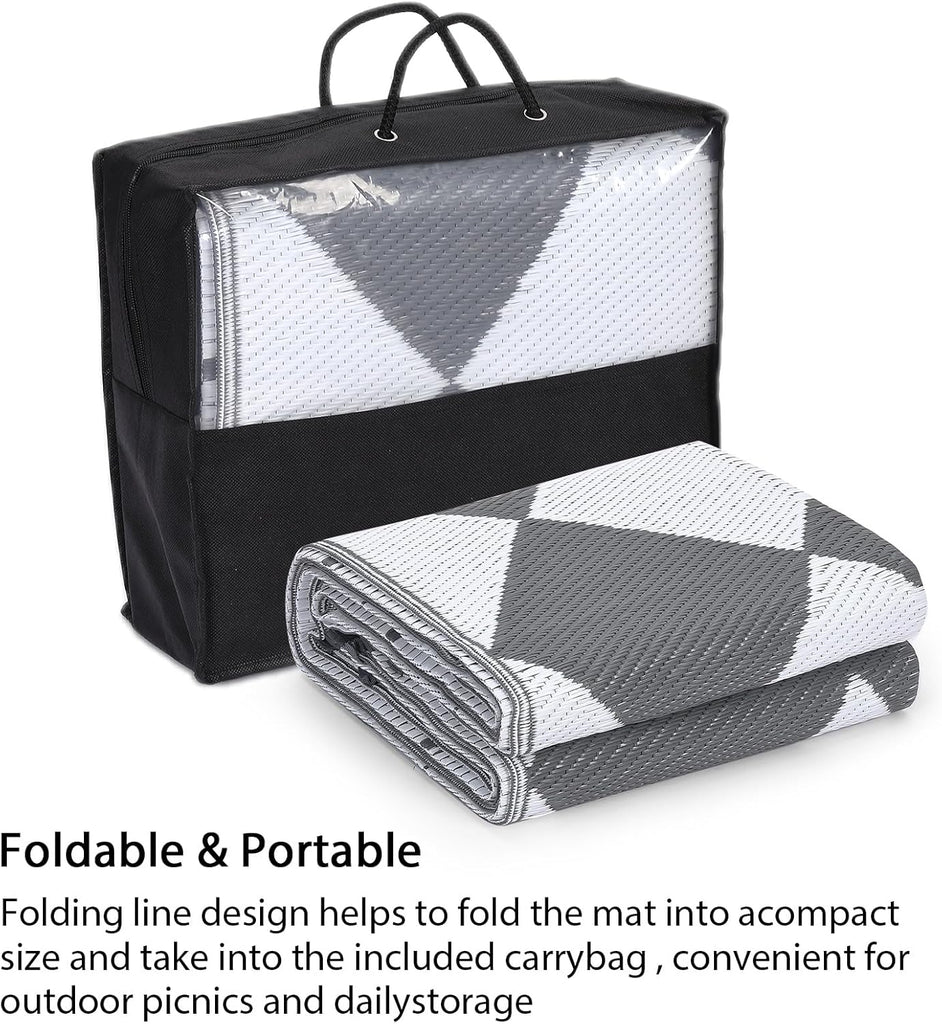 Outdoor Rug, Reversible Waterproof Plastic Patio Mat, UV Resistant Large Floor Mat with Carry Bag, P